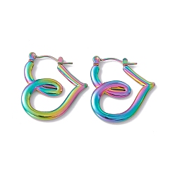 Rainbow Color Ионное покрытие (ip) 304 серьги-кольца из нержавеющей стали для женщин, Радуга цветов, 25x23x2.5 мм, штифты : 0.6 мм