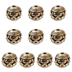 Golden Tibetan Style Hollow Alloy Beads, Rondelle with Butterfly, Golden, 11mm