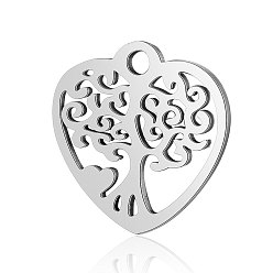 Stainless Steel Color 201 Stainless Steel Pendants, Heart with Tree, Stainless Steel Color, 15.5x15.5x1mm, Hole: 1.8mm