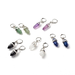 Mixed Stone Bullet Natural Mixed Stone Pendant Hoop Earrings for Girl Women, with 304 Stainless Steel Findings, 46mm, Pin: 0.6mm