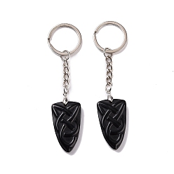 Обсидиан Брелок с подвеской в виде матросского узла из натурального обсидиана, с латунным кольцом для ключей, 9.5 см