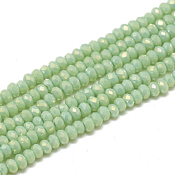 Light Green Electroplate Opaque Solid Color Glass Beads Strands, Faceted, Rondelle, Light Green, 2.5x1.5mm, Hole: 0.8mm, about 160~165pcs/strand, 13.78 inch~14.17 inch(35~36cm)
