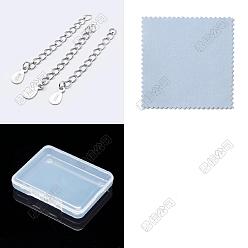 Real 18K Gold Plated 10Pcs 925 Sterling Silver End with Extender Chains and Teardrop Charms, with S925 Stamp, 1Sheet Fabric Silver Polishing Cloth, Real 18K Gold Plated, 35~40mm, Hole: 1.5mm
