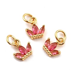 Светло-Вишневый Латунь прелести циркония кубической, реальный 18 k позолоченный, без кадмия и без свинца, корона, светло-вишневый, 8x8x2.5 мм, отверстие : 3.8 мм
