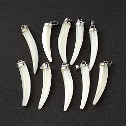 Seashell Color Natural Trochid Shell/Trochus Shell Pendants, Pepper Charms, with Platinum Tone Iron Snap on Bails, Seashell Color, 40.5x7.5x8mm, Hole: 6x2.5mm