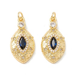 Real 18K Gold Plated Rack Plating Brass Micro Pave Midnight Blue Cubic Zirconia Pendants, Cadmium Free & Nickel Free & Lead Free, Horse Eye, Real 18K Gold Plated, 21x10.5x4mm, Hole: 2.6mm