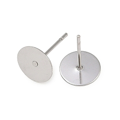Stainless Steel Color Tarnish Resistant 304 Stainless Steel Flat Round Blank Peg Stud Earring Findings, Stainless Steel Color, 12x8mm, Pin: 0.6mm