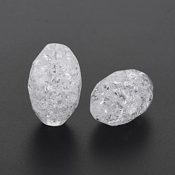 White Transparent Crackle Acrylic European Beads, Large Hole Beads, Faceted, Oval, White, 23x15x14mm, Hole: 4.5mm, about 172pcs/500g