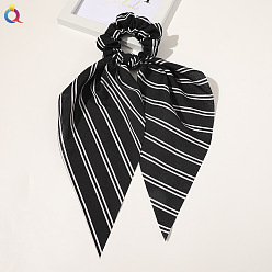 Bubble gauze striped triangle scarf - black Chic Floral Hair Accessory for Women - Triangle Ribbon Peony Bow Scrunchie Headband