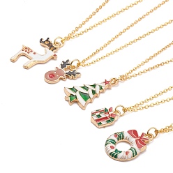 Golden Christmas Theme Alloy Enamel Pendant Necklaces, with Brass Cable Chains, Mixed Shapes, Mixed Color, Golden, 17.91 inch(45.5cm)