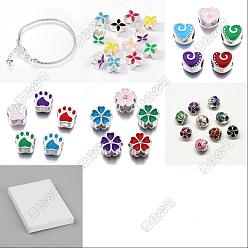 (52) Непрозрачная лаванда Ювелирные изделия, включая 2шт. латунных браслетов в европейском стиле для изготовления браслетов, 50шт европейские шарики, разноцветные, 190x2.5 мм