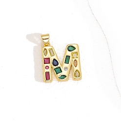 Letter M Латунные микро проложить кубического циркония подвески, письмо амулеты, Буква М, 24x15 мм