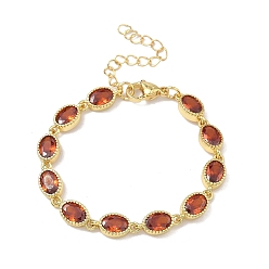 Оранжево-Красный Овальные латунные браслеты-цепочки с инкрустацией кубическим цирконием для женщин, стойки покрытие, без кадмия и без свинца, долговечный, золотые, оранжево-красный, 5.71 дюйм (14.5 см)