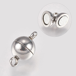 Stainless Steel Color 304 Stainless Steel Magnetic Clasps with Loops, Stainless Steel Color, 10.5x6mm, Hole: 1mm