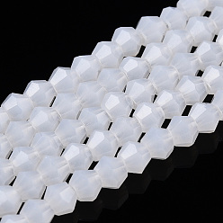 Снежный Стеклянные бусины, имитация нефрита , граненые, двухконусные, снег, 2.9~3.3x2.5 мм, отверстие : 0.7 мм, около 135~140 шт / нитка, 38~40 см