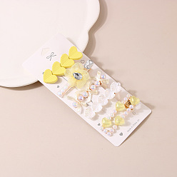 A style-yellow series Cute Pearl Hair Clip Set with Rhinestone Side Clip - Girl's Hair Accessories