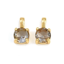 Серый Подвески из латуни и стекла, плоские круглые прелести, одиночные каменные прелести, стойки покрытие, долговечный, без свинца и без кадмия, золотые, серые, 11x6x4.5 мм, отверстие : 3x1 мм