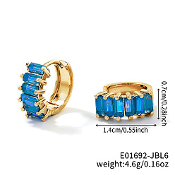 Синий Латунные прямоугольные серьги-кольца, с кубического циркония, золотые, синие, 14x7 мм