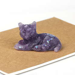 Amethyst Natural Amethyst Cat Display Decorations, Sequins Resin Figurine Home Decoration, for Home Feng Shui Ornament, 80x50x50mm