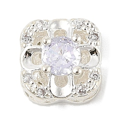 Лиловый Латунные микро проложить кубического циркония бусы, квадратные с цветком, без свинца и без кадмия, долговечный, сирень, 8.5x8.5x6.5 мм, отверстие : 1.6 мм