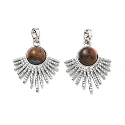 Платина Латунные подвески из тигрового глаза, фанатские прелести, платина, 25x20x6 мм, отверстие : 4x3 мм