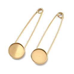 Золотой 304 Основание для броши из нержавеющей стали в виде английской булавки, с плоскими круглыми подушечками, ионное покрытие (ip), золотые, 77x19.5x6 мм, отверстие : 5 мм, Размер лотка: 18 мм