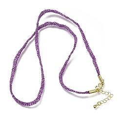 Orchid 3.5MM Polyester Metallic Cord Braided Cord Necklace Making, with Brass Findings and 202 Stainless Steel Lobster Claw Clasps, Long-Lasting Plated, Rack Plating, Golden, Orchid, 16.14 inch(41cm)~18.11 inch(46cm)