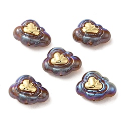 Rosy Brown Resin Cartoon Cloud Beads, with Golden Plated Alloy Smiling Face, Rosy Brown, 22x29x15mm, Hole: 1.8mm