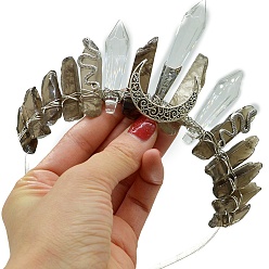 Дымчатый Кварц Резинки для волос из натурального дымчатого кварца, повязки для волос в виде лунной короны для женщин и девочек, 350x150 мм