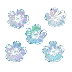 Sky Blue UV Plating Opaque Acrylic Beads, Iridescent, Flower, Gradient Color, Sky Blue, 12x12x3mm, Hole: 1.4mm