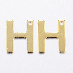 Letter H 304 Stainless Steel Charms, Letter, Initial Charms, Real 18k Gold Plated, Letter.H, 11x6~12x0.8mm, Hole: 1mm