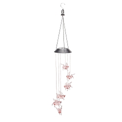 Pink LED Solar Powered Flying Pig Wind Chime, Waterproof, with Resin and Iron Findings, for Outdoor, Garden, Yard, Festival Decoration, Pink, 76cm