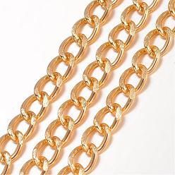 Golden Aluminium Twisted Curb Chains, Diamond Cut Chains, Unwelded, Faceted, Golden, 10x6.5x1.8mm