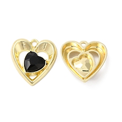 Golden Alloy Pendants, Glass with Heart Charms, Golden, 20x18.5x5mm, Hole: 1.6mm