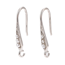 Real Platinum Plated Rack Plating Brass Earring Hooks, with Acrylic & Vertical Loop, Cadmium Free & Lead Free & Nickle Free, Real Platinum Plated, 21.5x3mm, Hole: 1.2mm, 20 Gauge, Pin: 0.8mm