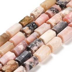Pink Opal Natural Pink Opal Beads Strands, with Seed Beads, Faceted Column, 9~11x6~7.5x6~7.5mm, Hole: 1.2mm, about 30pcs/strand, 15.16~15.55 inch(38.5~39.5cm)