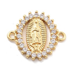 Настоящее золото 18K Стойка покрытие латунь микропаве прозрачный кубический цирконий религия дева мария соединительные подвески, долговечный, без свинца, без кадмии и без никеля, реальный 18 k позолоченный, 18.5x21x2.5 мм, отверстие : 1.5 мм