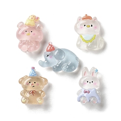 Gemischte Farbe Transparente Harzcabochons, mit Glitzerpulver, Misch Tiere, Gemischte Farbe, 23~25x15~19x7~8 mm