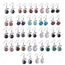 Mixed Stone Gemstone Chameleon Dangle Earrings with Crystal Rhinestone, Platinum Brass Jewelry for Women, 39mm, Pin: 0.7mm