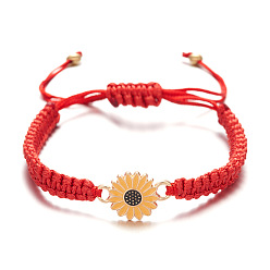 Red Handmade Sunflower and Daisy Couple Bracelet, Fashionable Handcrafted Friendship Bracelet