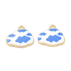Sky Blue Printed Brass Pendants, Cloud Charms, Rack Plating, Long-Lasting Plated, Lead Free & Cadmium Free, Real 18K Gold Plated, Sky Blue, 18x22x3.5mm, Hole: 3x2mm