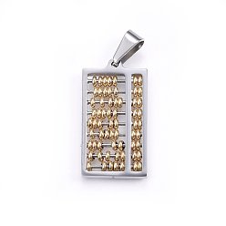 Golden & Stainless Steel Color 304 Stainless Steel Pendants, Abacus, Golden & Stainless Steel Color, 33x18x3mm, Hole: 9x5mm