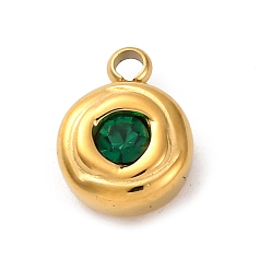 Зеленый 304 из нержавеющей стали горный хрусталь подвески, круглые, реальный 14 k позолоченный, ионное покрытие (ip), зелёные, 9.5x7x3.5 мм, отверстие : 1.5 мм
