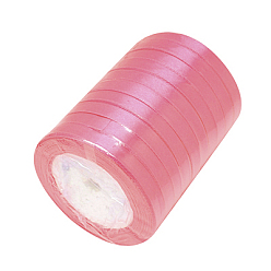 Pink Односторонняя атласная лента, Полиэфирная лента, розовые, 1/4 дюйм (6 мм), около 25 ярдов / рулон (22.86 м / рулон), 10 рулоны / группа, 250yards / группа (228.6 м / группа)