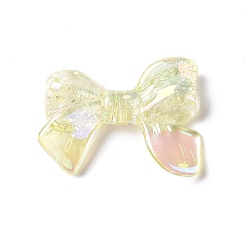 Champagne Yellow UV Plating Rainbow Iridescent Transparent Acrylic Crackle Beads, Bowknot, Champagne Yellow, 24x33x7mm, Hole: 2mm