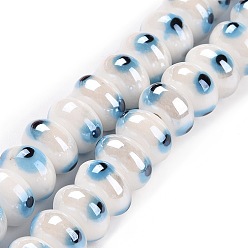 White Handmade Procelain Beads Strands, Abacus with Evil Eyes, White, 8.5x5mm, Hole: 1.5mm, about 55pcs/strand, 11.57''(29.4cm)