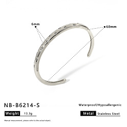 Нержавеющая Сталь Цвет 304 Браслеты-манжеты из нержавеющей стали с микропаве из прозрачных кубических цирконий для женщин, звезда, цвет нержавеющей стали, внутренний диаметр: 2.36 дюйм (6 см)