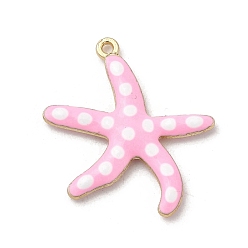 Бледно-Розовый Подвески из эмали и сплава, морская звезда, золотые, розовый жемчуг, 27x25x3.5 мм, отверстие : 1.2 мм