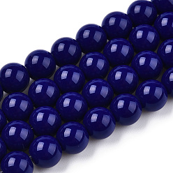 Dark Blue Opaque Solid Color Glass Beads Strands, Round, Dark Blue, 8~8.5mm, Hole: 1.5mm, about 51~53pcs/strand, 14.96 inch~15.55 inch(38~39.7cm)