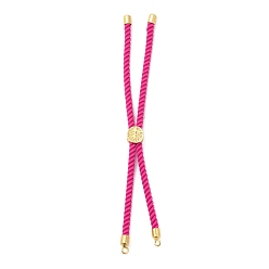 Fuchsia Twisted Nylon Cord Silder Bracelets, Link Bracelet Making for Connector Charm, with Long-Lasting Plated Golden Brass Cord End & Alloy Tree of Life, Fuchsia, 8-3/4~8-7/8 inch(22.2~22.6cm), Hole: 2mm